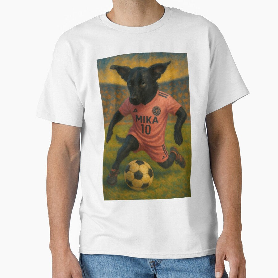 Black Dog Soccer Star in Pink Jersey – Mika #10 Oil Painting by Wag & Whimsy