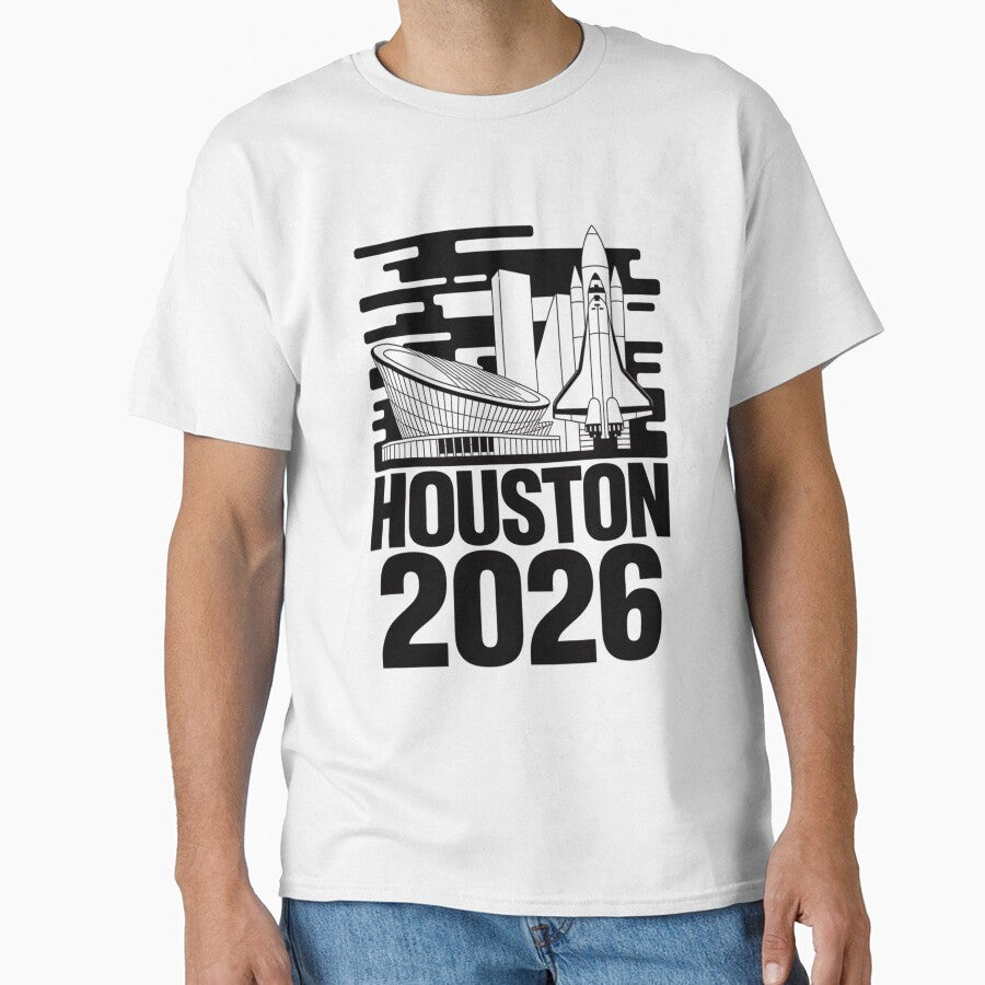 Houston 2026 Space Shuttle Football T-Shirt V1 by DarylWelsh2024