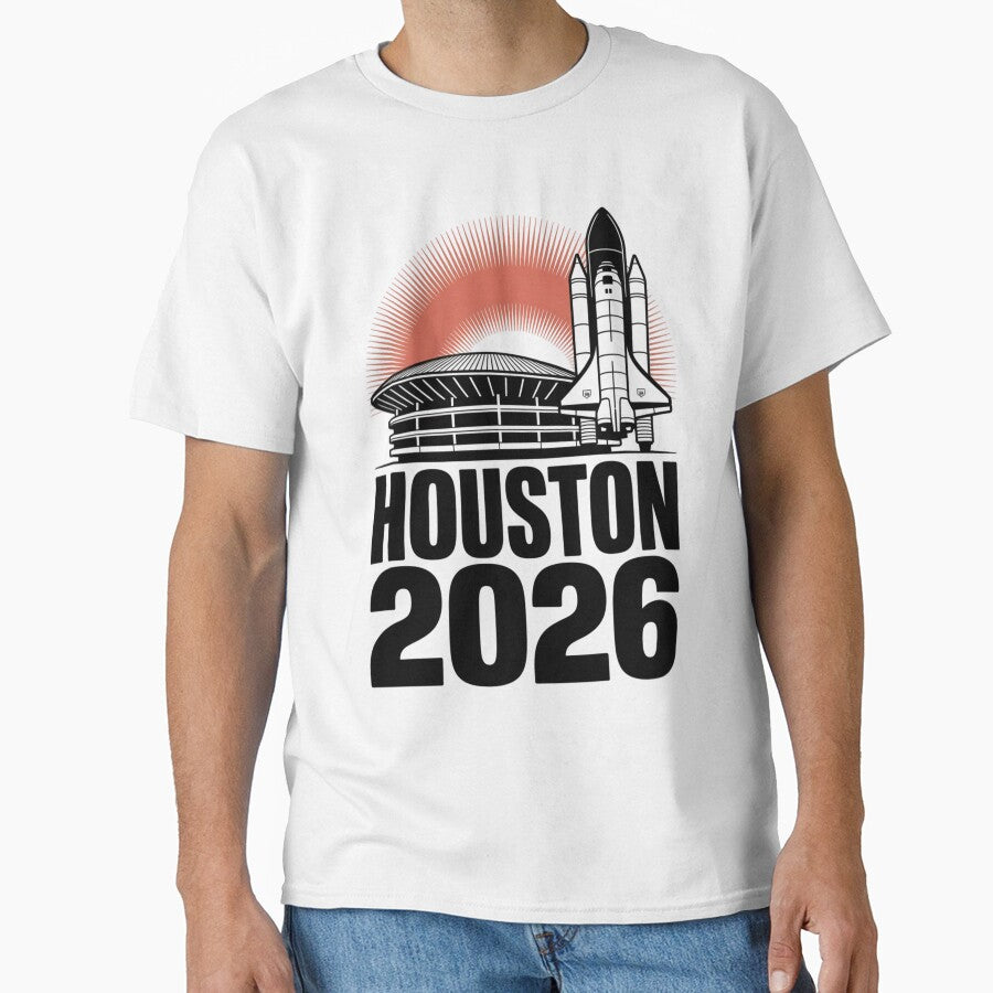Houston 2026 Space Shuttle Football T-Shirt V2 by DarylWelsh2024