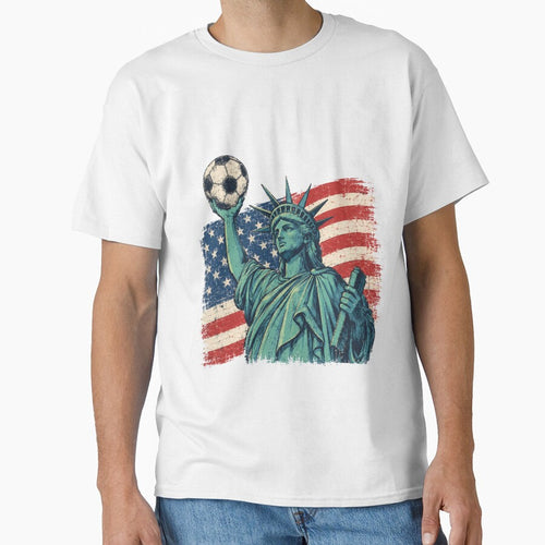 American Soccer Fan Statue of Liberty USA T-Shirt by DandelioMoon