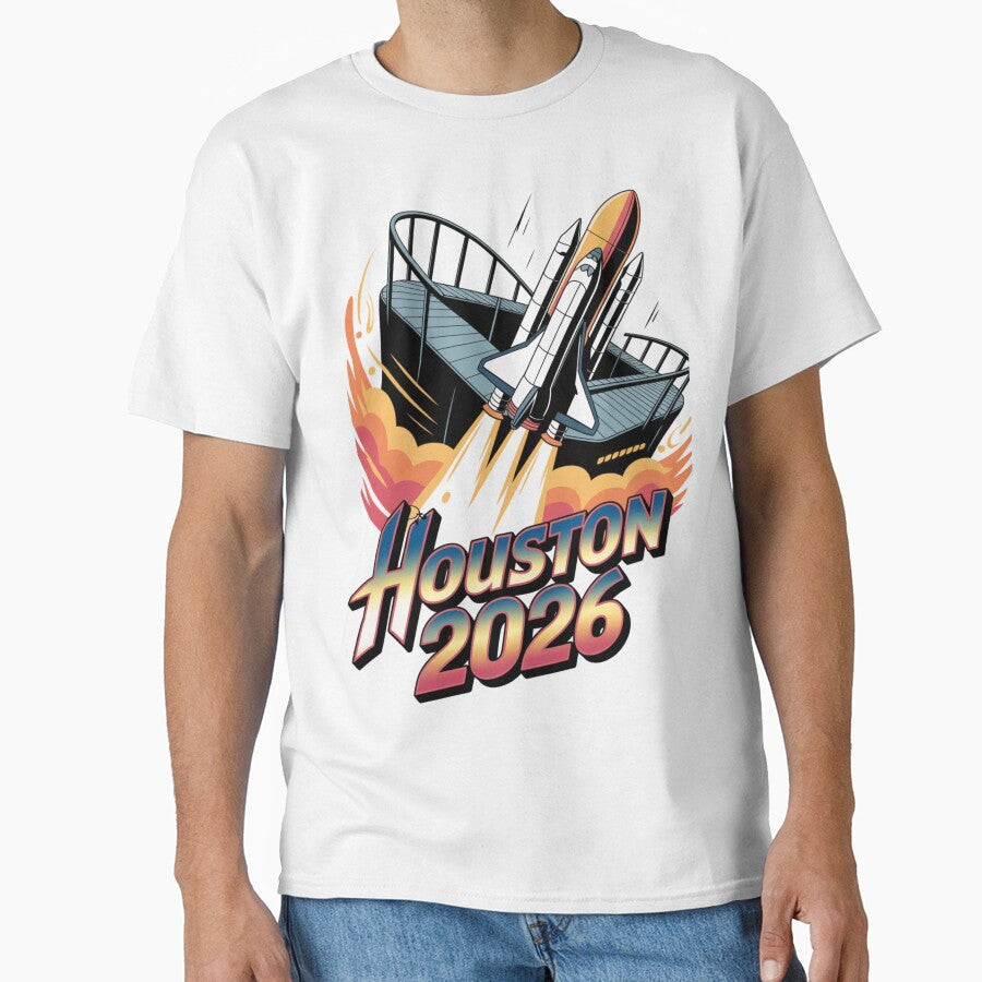 Houston 2026 Space Shuttle Football T-Shirt V19 by DarylWelsh2024