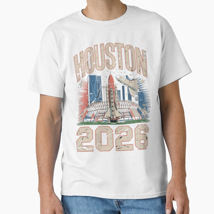 Houston 2026 Space Shuttle Football T-Shirt V11 by DarylWelsh2024