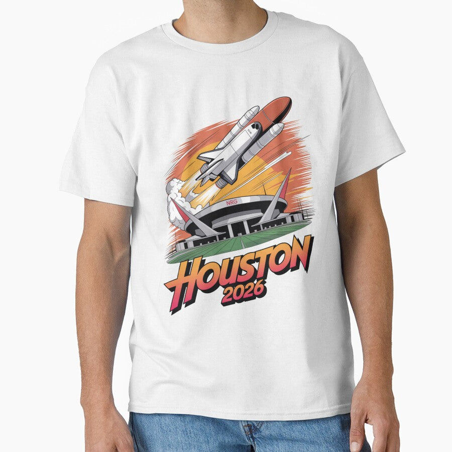 Houston 2026 Space Shuttle Football T-Shirt V16 by DarylWelsh2024