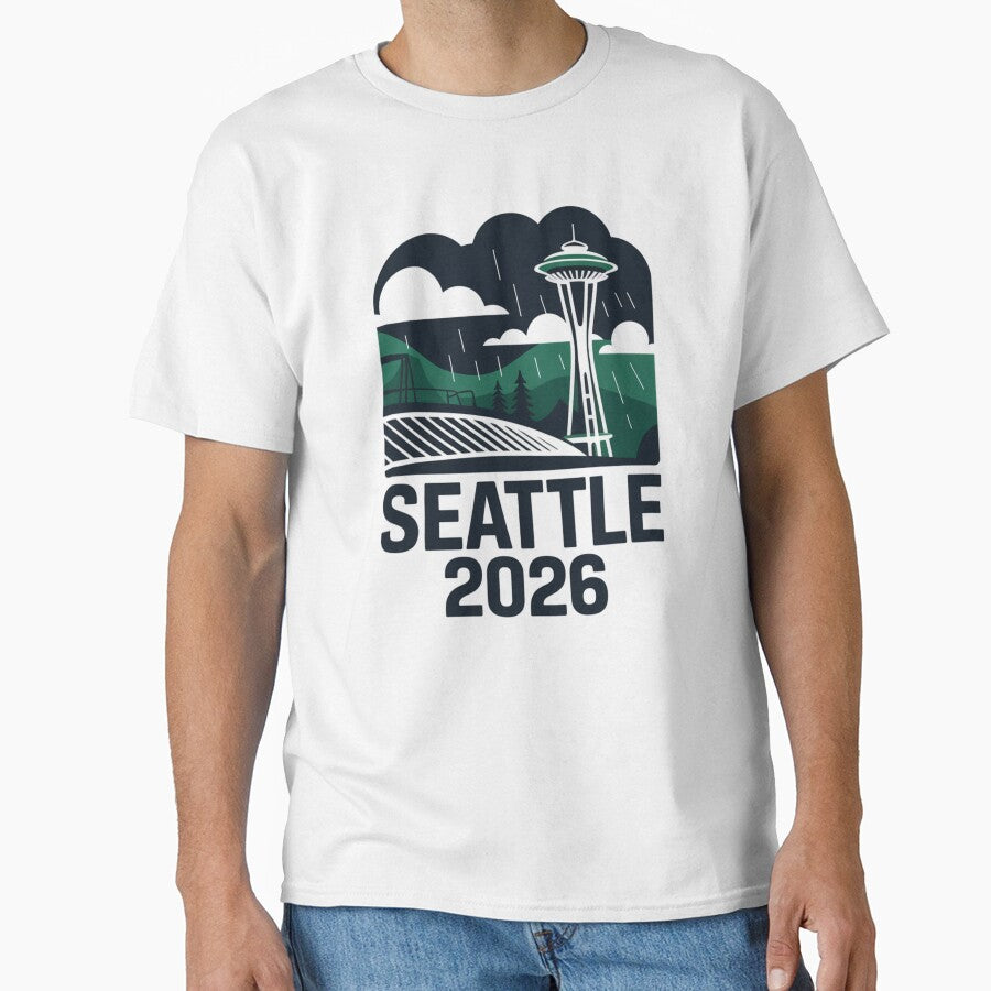 Seattle 2026  Space Needle Stadium Skyline T-Shirt V19 by DarylWelsh2024