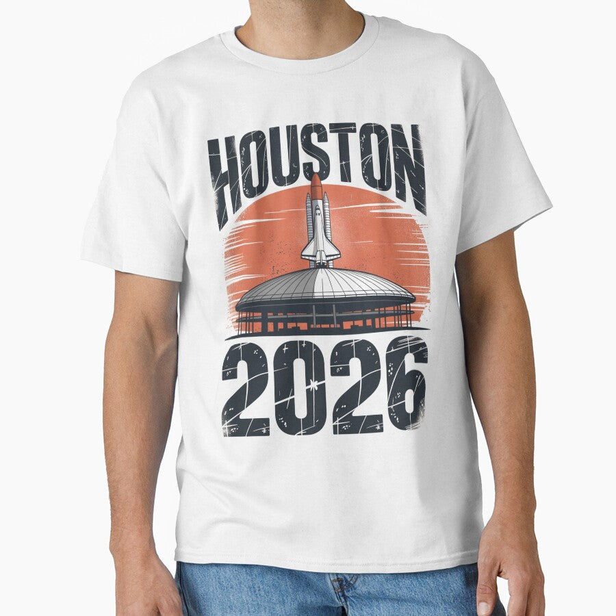 Houston 2026 Space Shuttle Football T-Shirt V8 by DarylWelsh2024