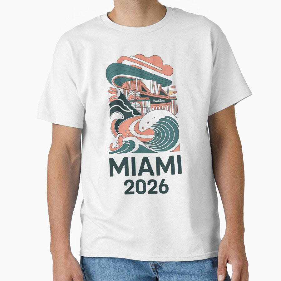 Miami 2026 Ocean Wave Football T-Shirt V12 by DarylWelsh2024