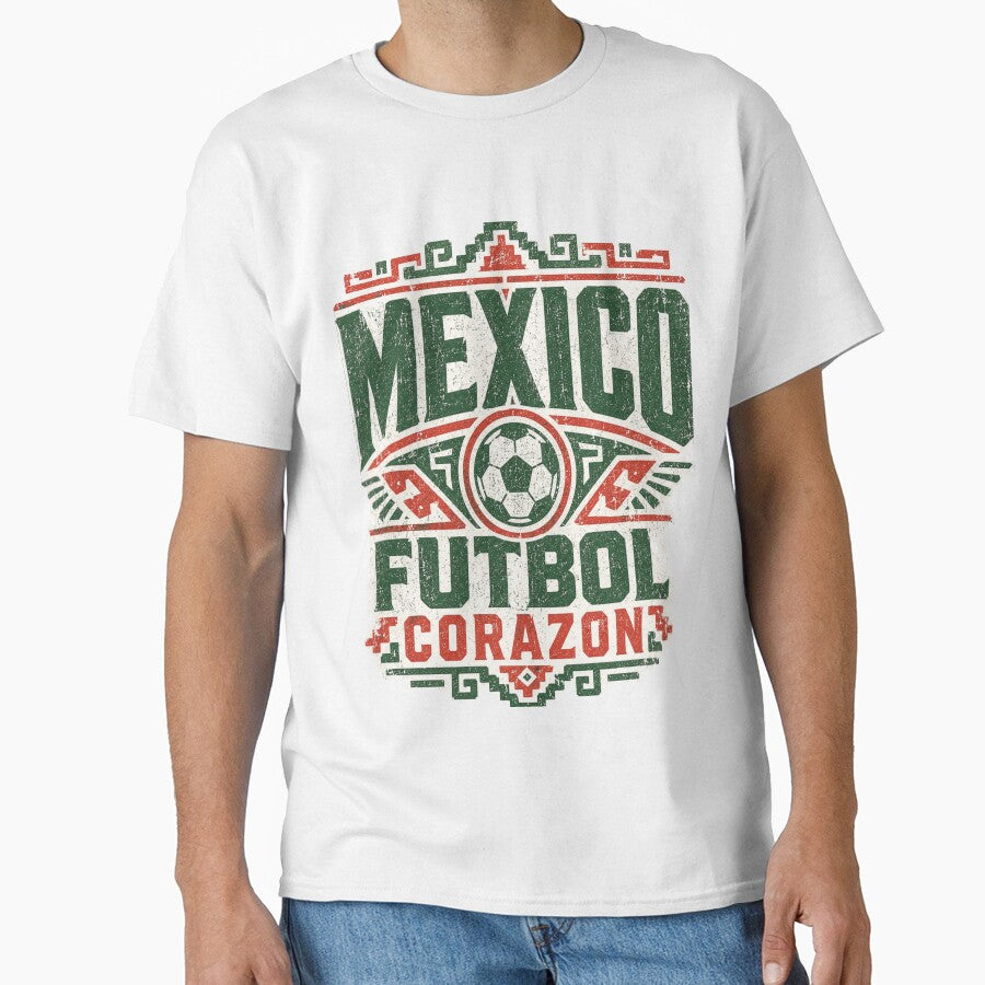 Mexico Futbol Corazon Vintage Soccer Fan T-Shirt by ArthUpscale