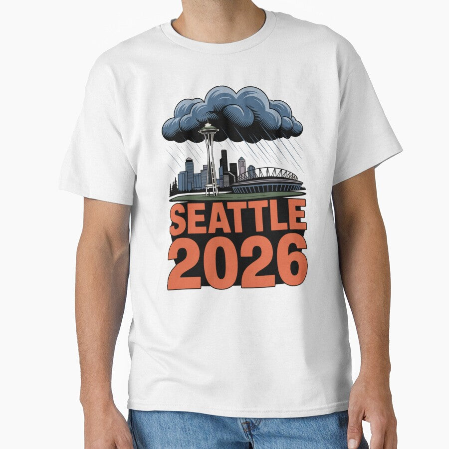 Seattle 2026  Space Needle Stadium Skyline T-Shirt V2 by DarylWelsh2024
