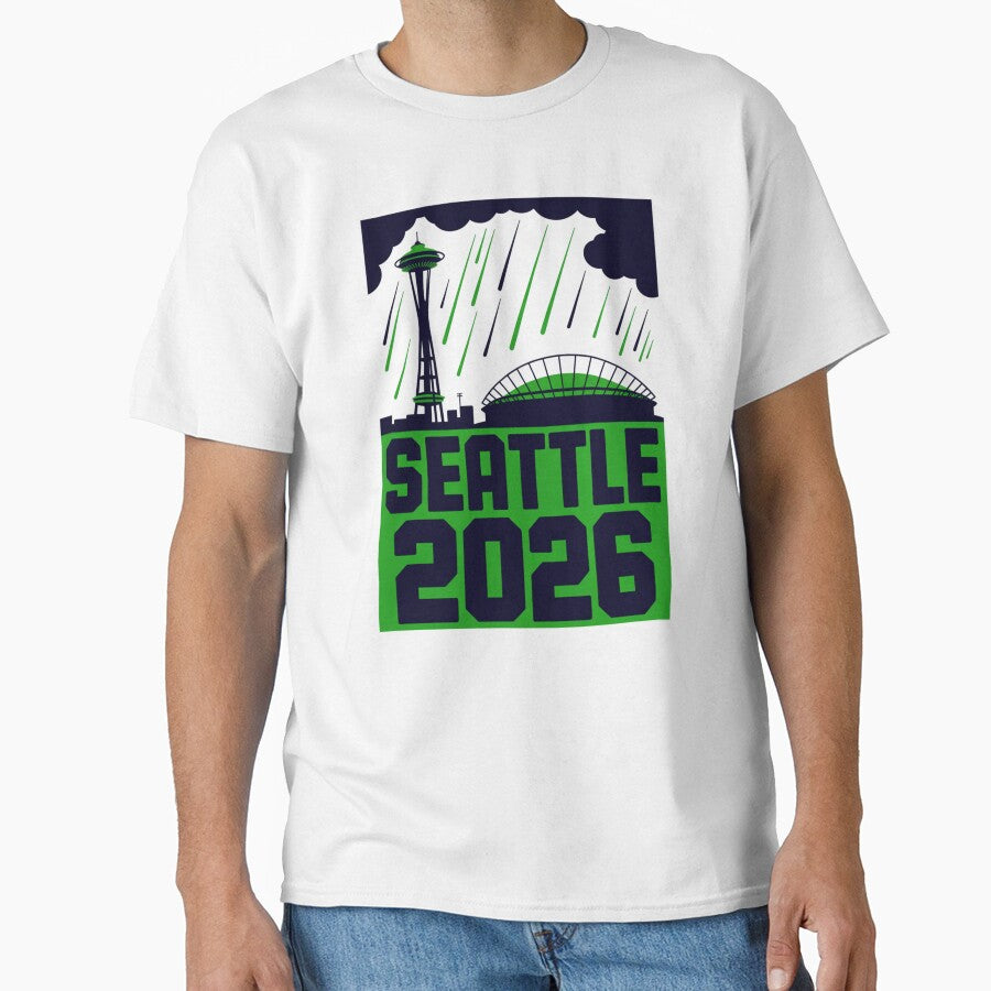 Seattle 2026  Space Needle Stadium Skyline T-Shirt V23 by DarylWelsh2024