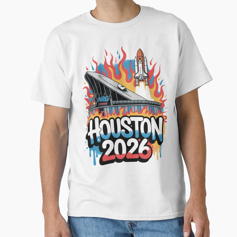 Houston 2026 Space Shuttle Football T-Shirt V5 by DarylWelsh2024