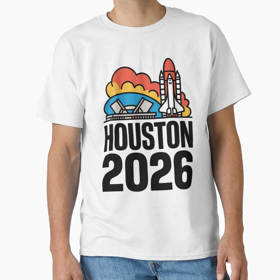 Houston 2026 Space Shuttle Football T-Shirt V21 by DarylWelsh2024