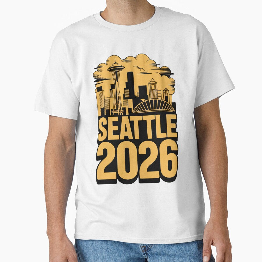 Seattle 2026  Space Needle Stadium Skyline T-Shirt V4 by DarylWelsh2024