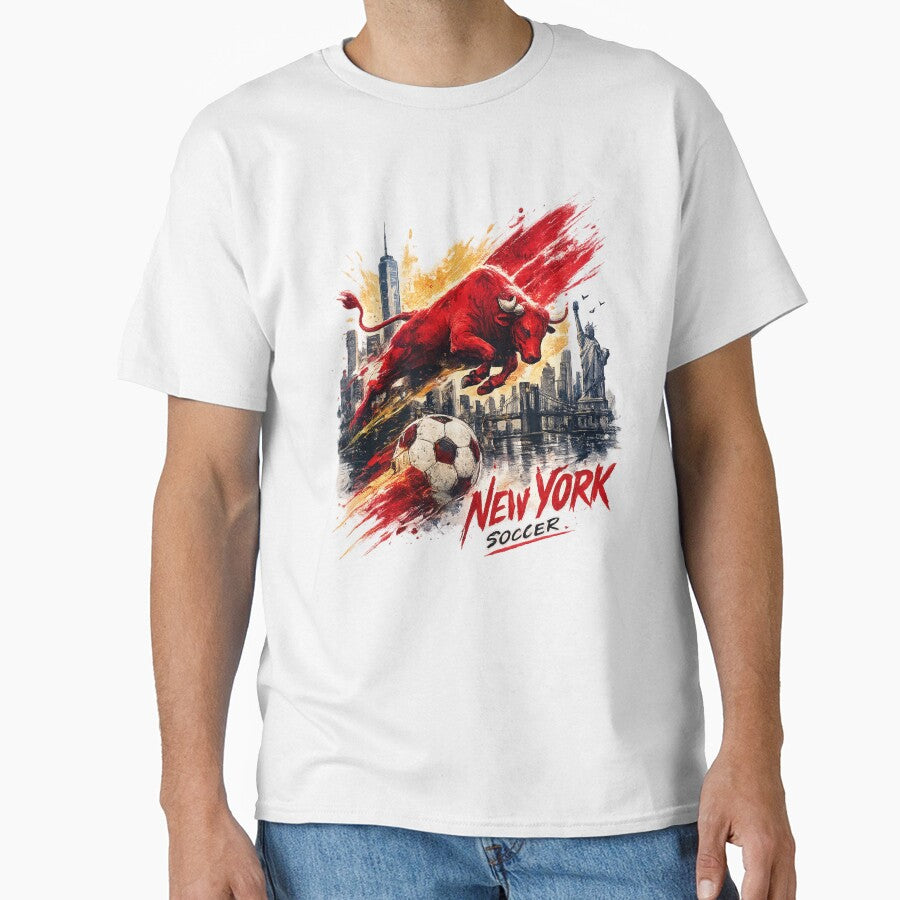 New York Soccer Bull Design NYC Football Graphic Shirt Urban Street Style Sports Tee Charging Bull Art Gift for Football Fans by GarnerSupplyCo