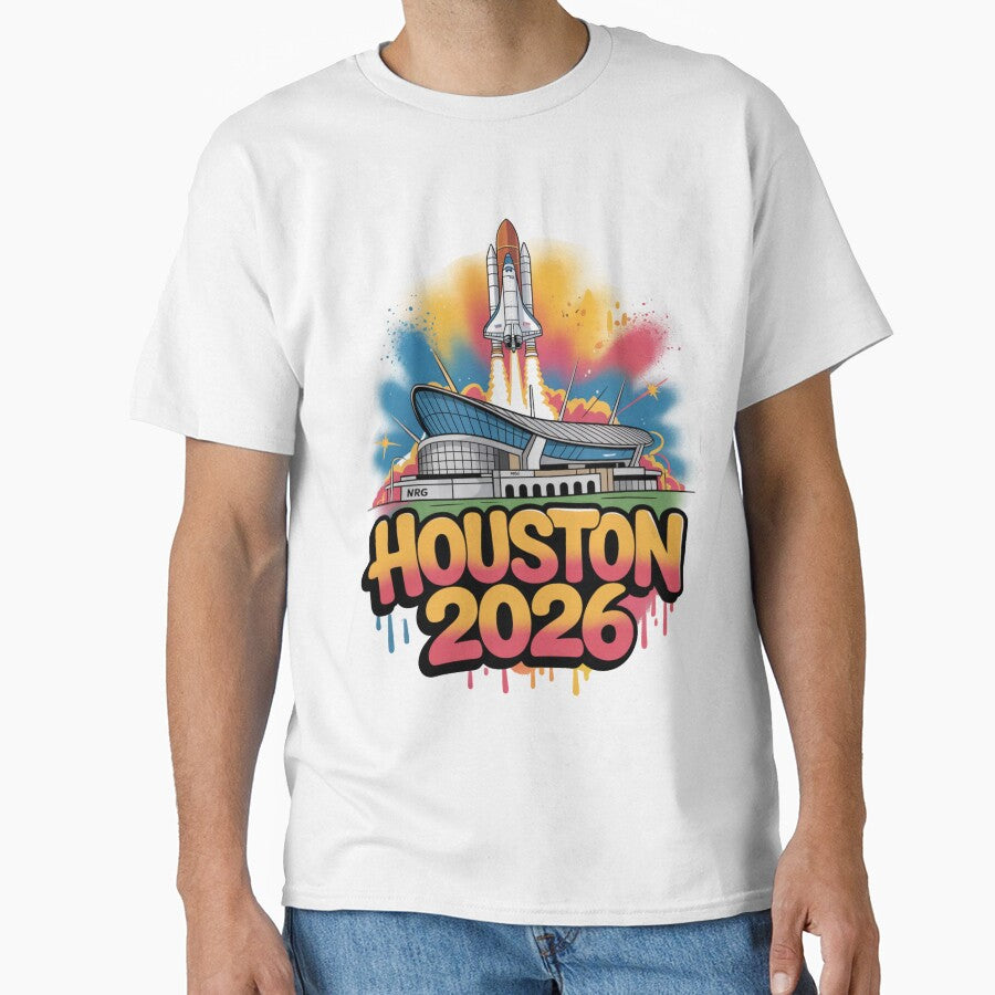 Houston 2026 Space Shuttle Football T-Shirt V3 by DarylWelsh2024