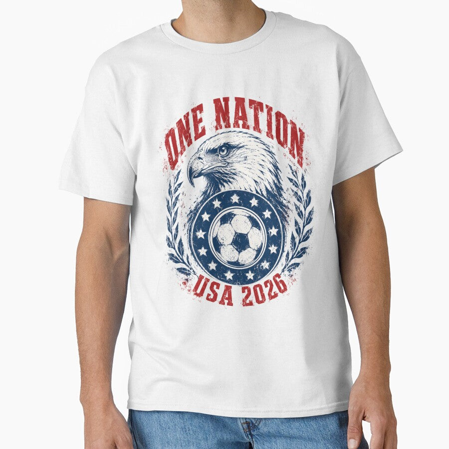 ONE NATION USA 2026 World Cup Soccer T-Shirt by KickoffStudio