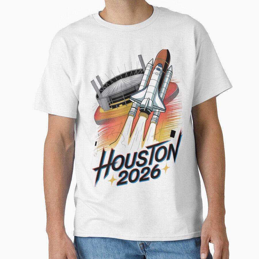 Houston 2026 Space Shuttle Football T-Shirt V18 by DarylWelsh2024