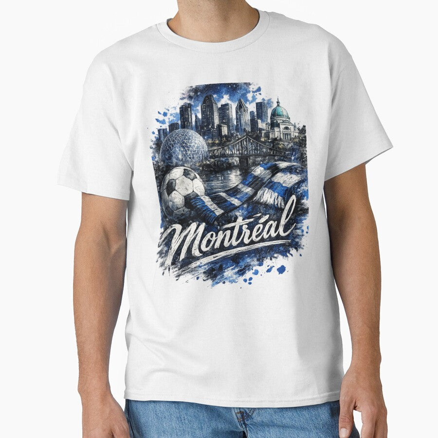 Montreal Soccer Skyline Design – Blue City Football Artwork, Montreal Fan Apparel, Urban Sports Graphic, Canada Soccer Design by GarnerSupplyCo