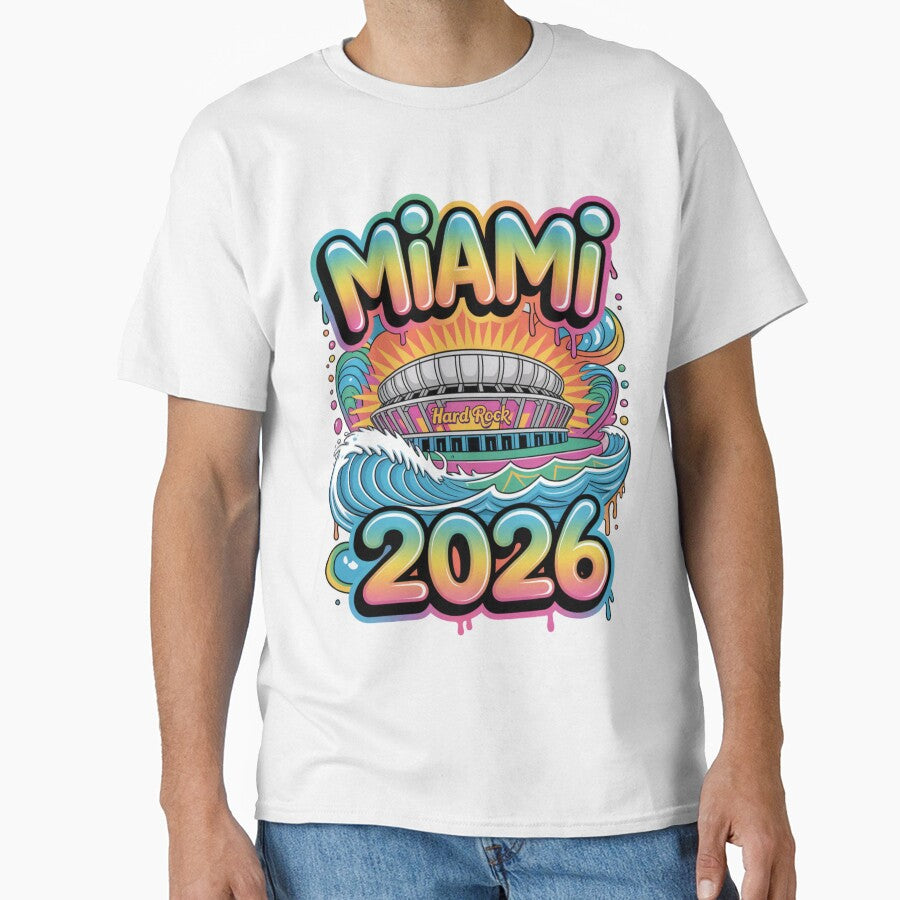 Miami 2026 Ocean Wave Football T-Shirt V3 by DarylWelsh2024