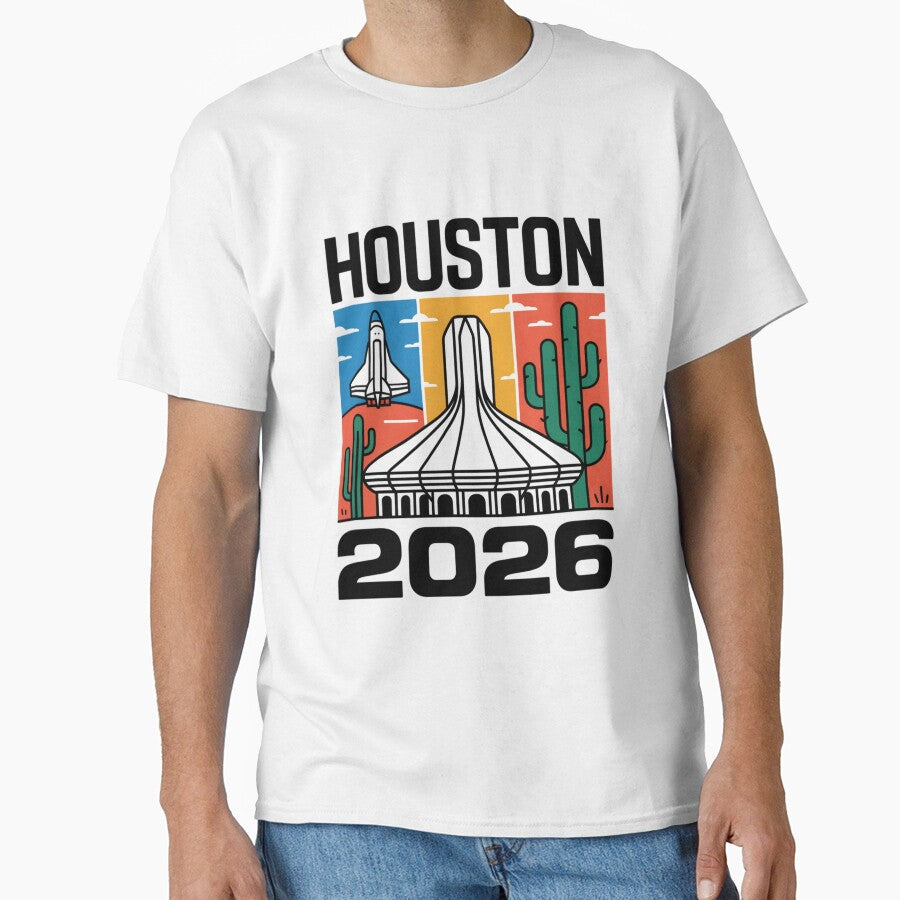 Houston 2026 Space Shuttle Football T-Shirt V23 by DarylWelsh2024