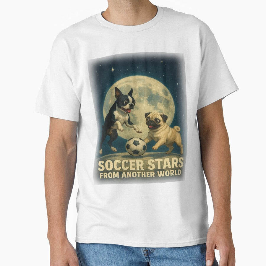 Soccer Stars from Another World – Boston Terrier & Pug Moon Match by HaHaHorror