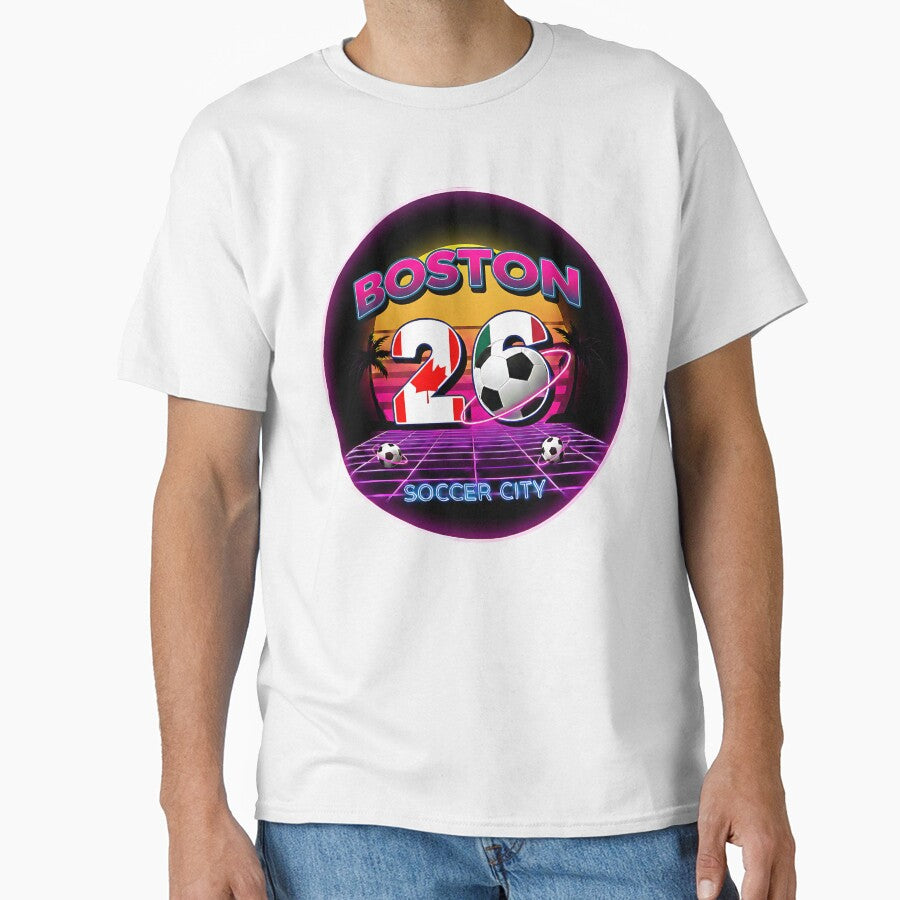 Retro Neon Boston Soccer City 2026 Emblem by Silent Watch Threads.