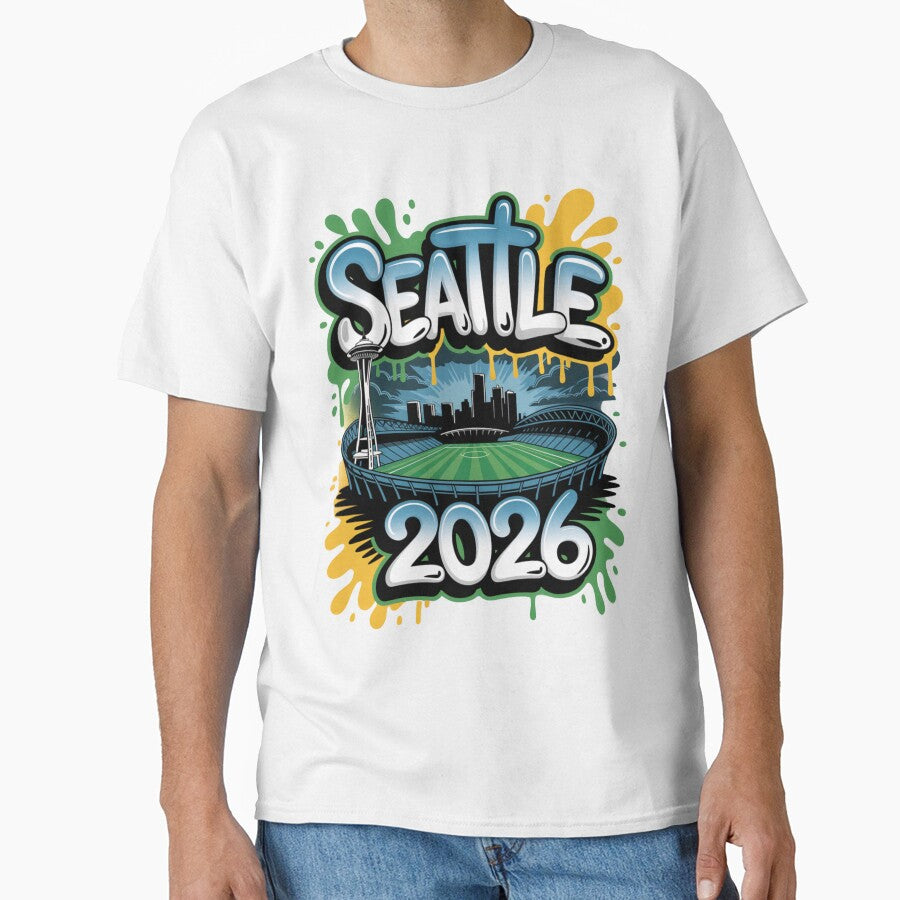 Seattle 2026  Space Needle Stadium Skyline T-Shirt V7 by DarylWelsh2024