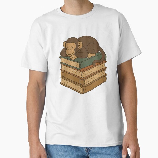 Sleepy Monkey on Books – Whimsical Bookworm Animal Art Classic T-Shirt