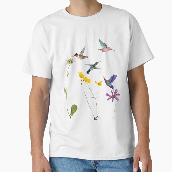 Hummingbird and Flowers Design Classic T-Shirt