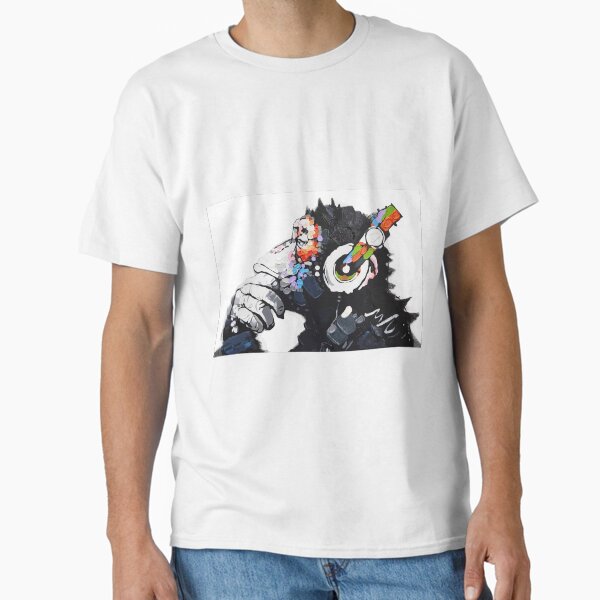 Banksy DJ Monkey Thinker with Headphones White Classic T-Shirt
