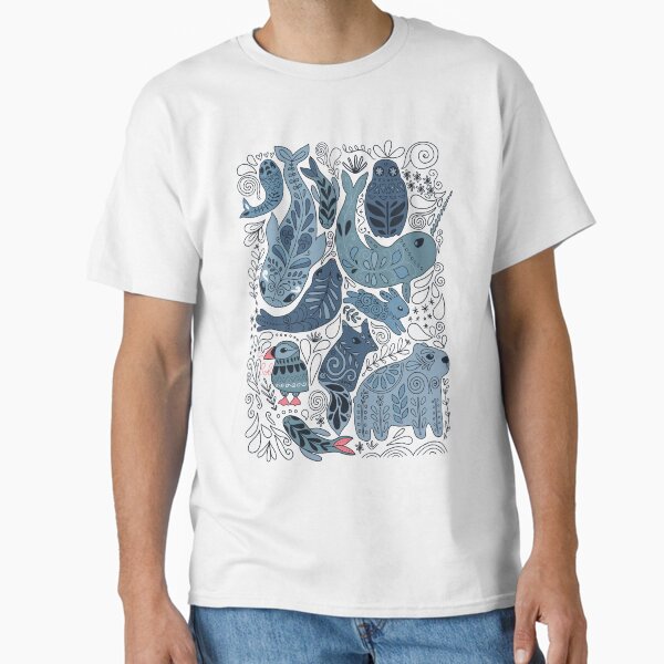 Arctic animals. Narwhal, polar bear, whale, puffin, owl, fox, bunny, seal. Classic T-Shirt