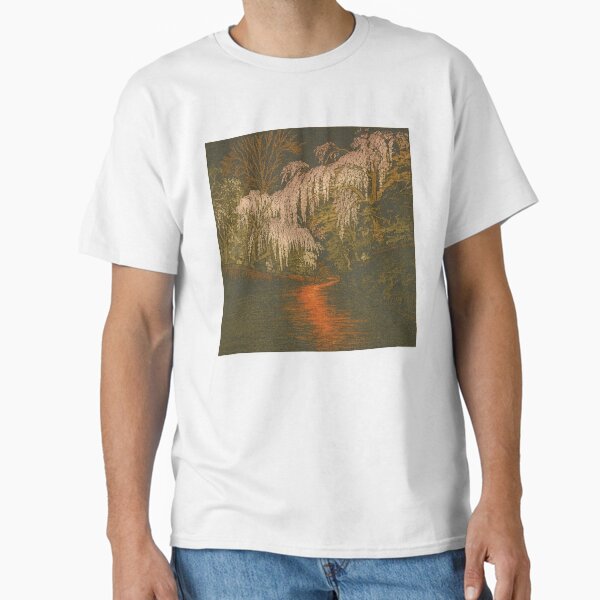 Night Sakura Reflection | Illuminated Weeping Cherry Blossoms - Tranquil Spring Night Classic T-Shirt