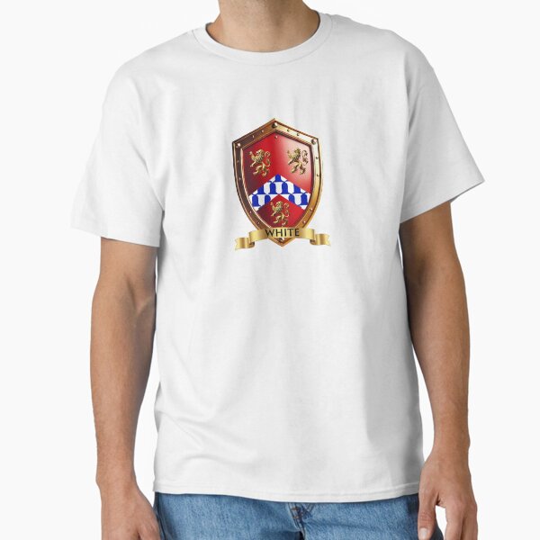 White Crest Shield  Blue Chevron & Golden Lions with Name Banner Classic T-Shirt