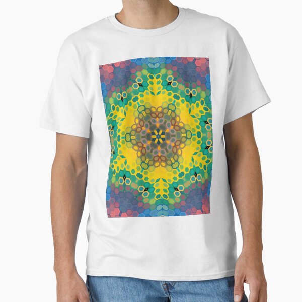 Hex Mandala Yellow Blue and Pink Classic T-Shirt