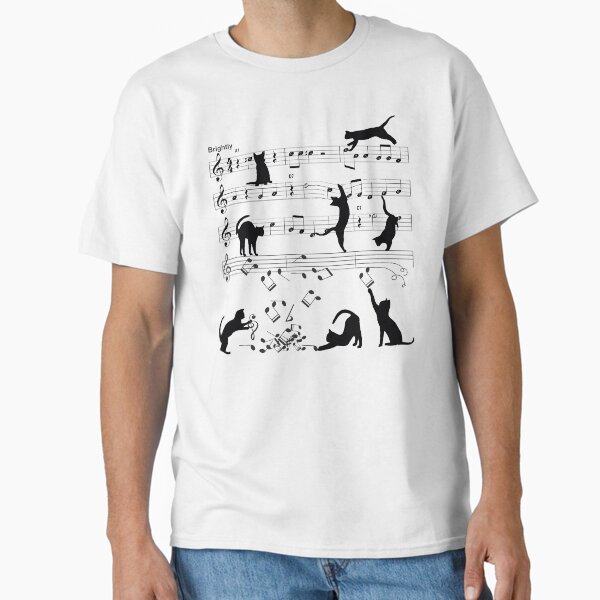 Cat Playing Clef Notes Piano Music Funny Musical Cats Cute Gift Classic T-Shirt