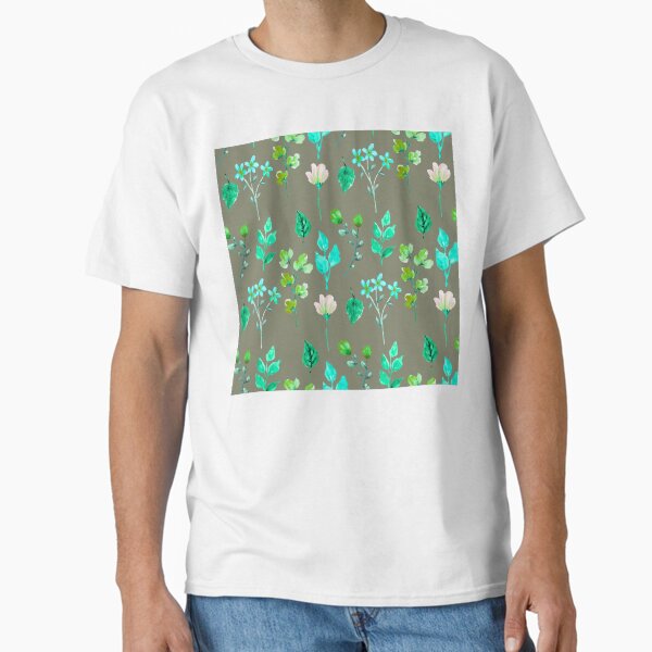 Pastel Floral Pattern on a Olive Gray Background Classic T-Shirt