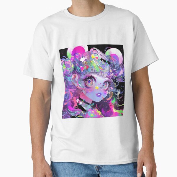 Neon Galaxy Anime Girl Aesthetic Classic T-Shirt