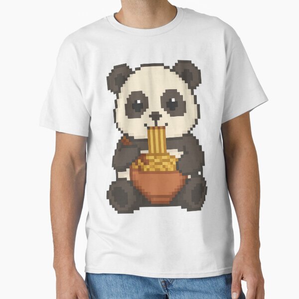 Kawaii Panda Eating Noodles - Pixel Art Style Classic T-Shirt