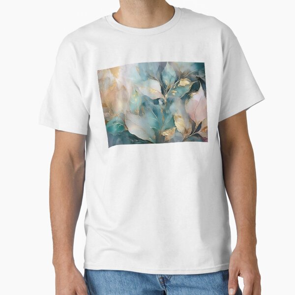Neutral VINTAGE FLOWERS, boho beige wildflower watercolour garden, neutral beige and green alcohol ink effect, green leafy floral spring painting Classic T-Shirt
