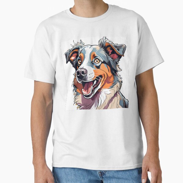 Colorful Aussie Sheperd Head Portrait Art Classic T-Shirt