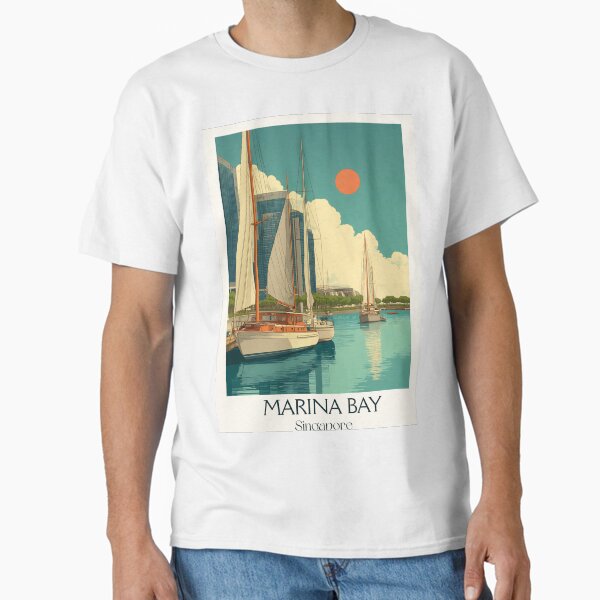 Marina Bay Poster – Iconic Sailboats & Sunset Skyline Classic T-Shirt