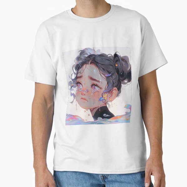 Tearful Anime Girl with Fantasy Eyes Classic T-Shirt