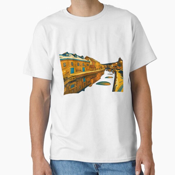 Otaru (Japan) Canal Art | Winter Night Reflections - Retro Urban Glow Classic T-Shirt