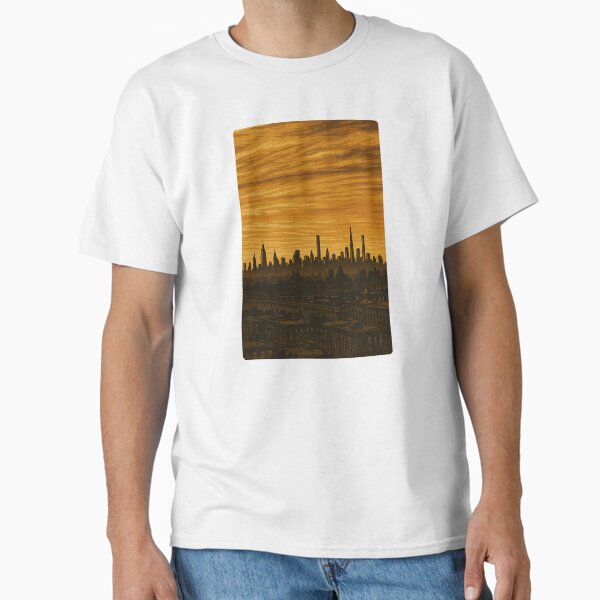 Manhattan Sunset Silhouette | Retro Cityscape - Golden Hour Glow Classic T-Shirt