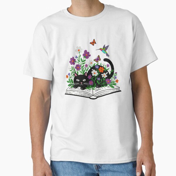 Magical Black Cat in Flower Book Classic T-Shirt