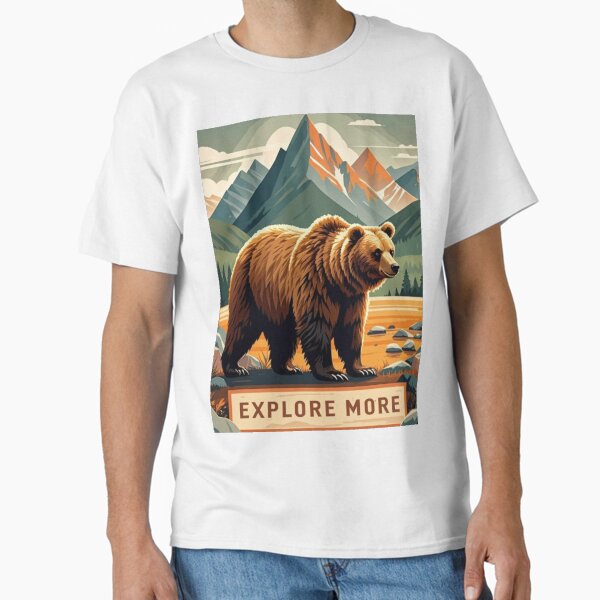 Giant Bear Standing By The Mountain Retro Style  Classic T-Shirt
