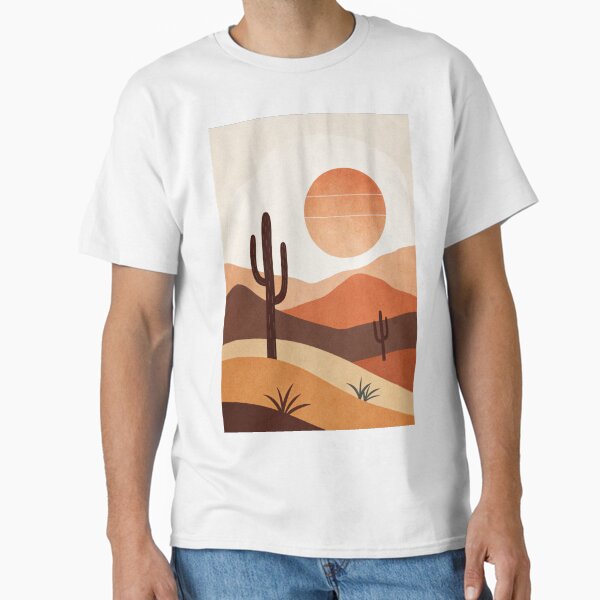 Stylized Desert Cactus Art Print - Warm Earth Tones Illustration, Minimalist Southwest Wall Decor, Flat Graphic Desert Landscape, Sunny Arid Vibes Poster Classic T-Shirt