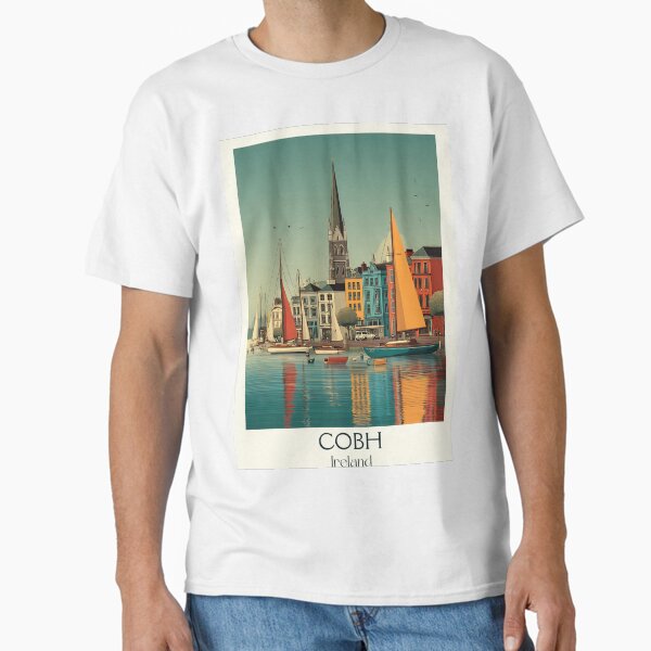 Cobh Harbor Poster – Sailboats & Cathedral Beneath Open Skies Classic T-Shirt