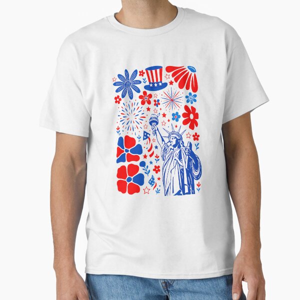 Boho Floral Retro 4th Of July Statue Of Liberty America  Classic T-Shirt