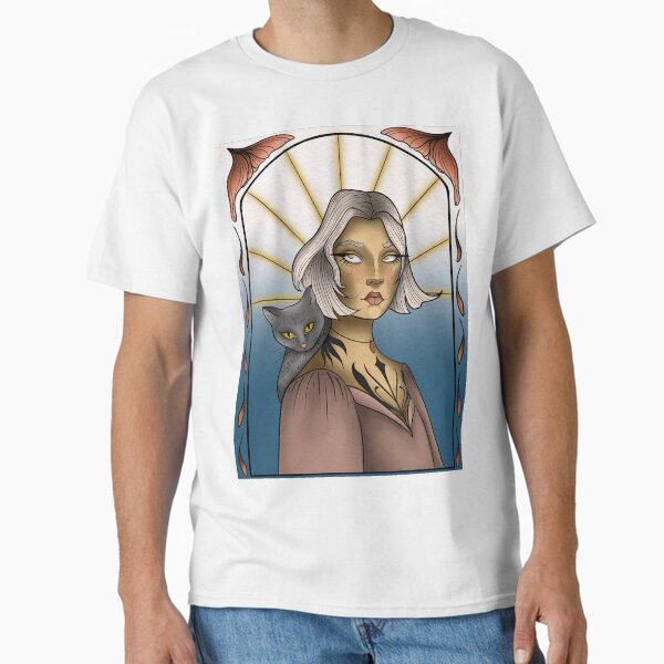 Art Nouveau Female portrait with cat Classic T-Shirt