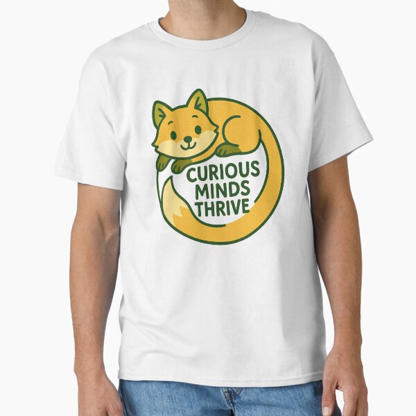 Curious Minds Thrive Fox Design – Cute Green & Yellow Kids Illustration Classic T-Shirt